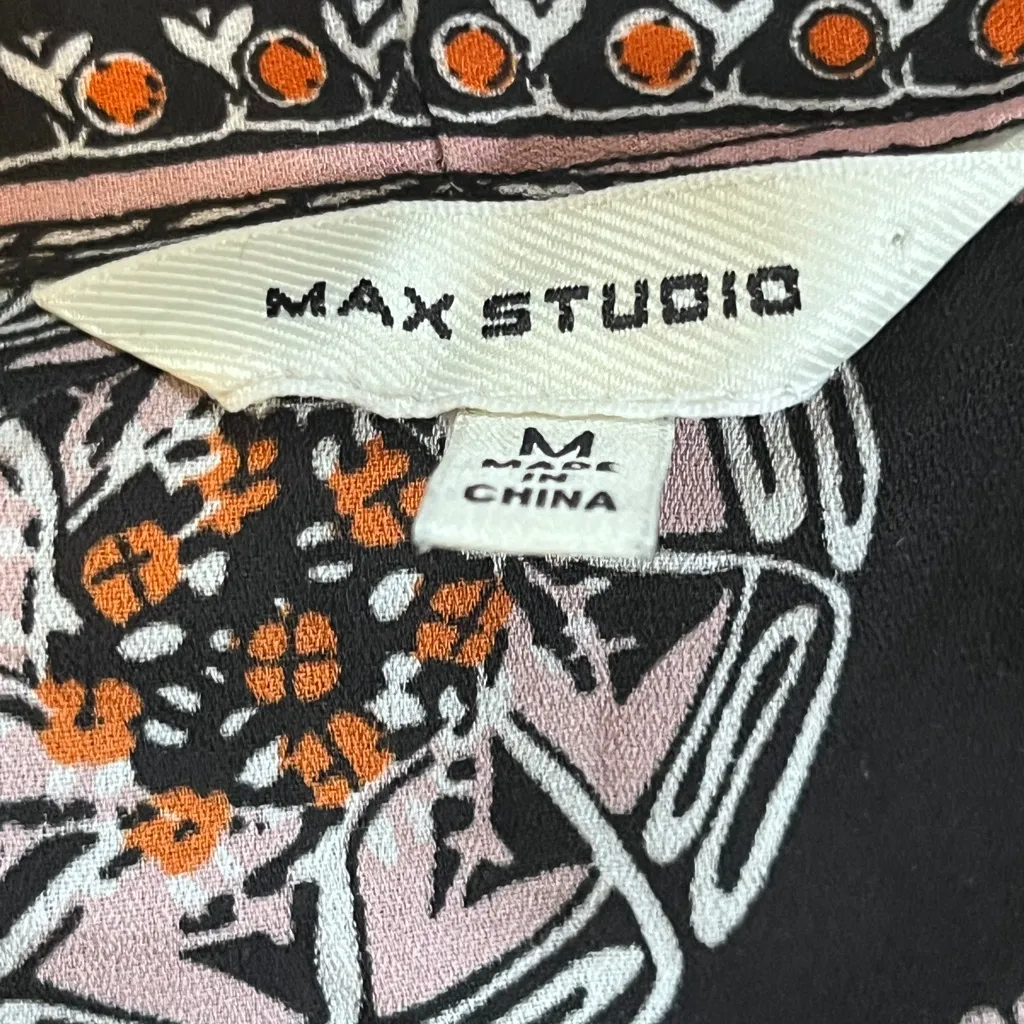 Max Studio Black and Orange Patterned Kimono Boho Cover Up Size Medium - Image 6