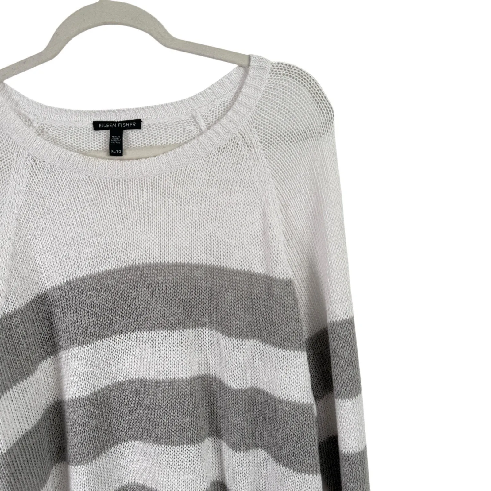 Eileen Fisher Organic Cotton Linen Grey White Striped Sweater Womens XL - Image 2