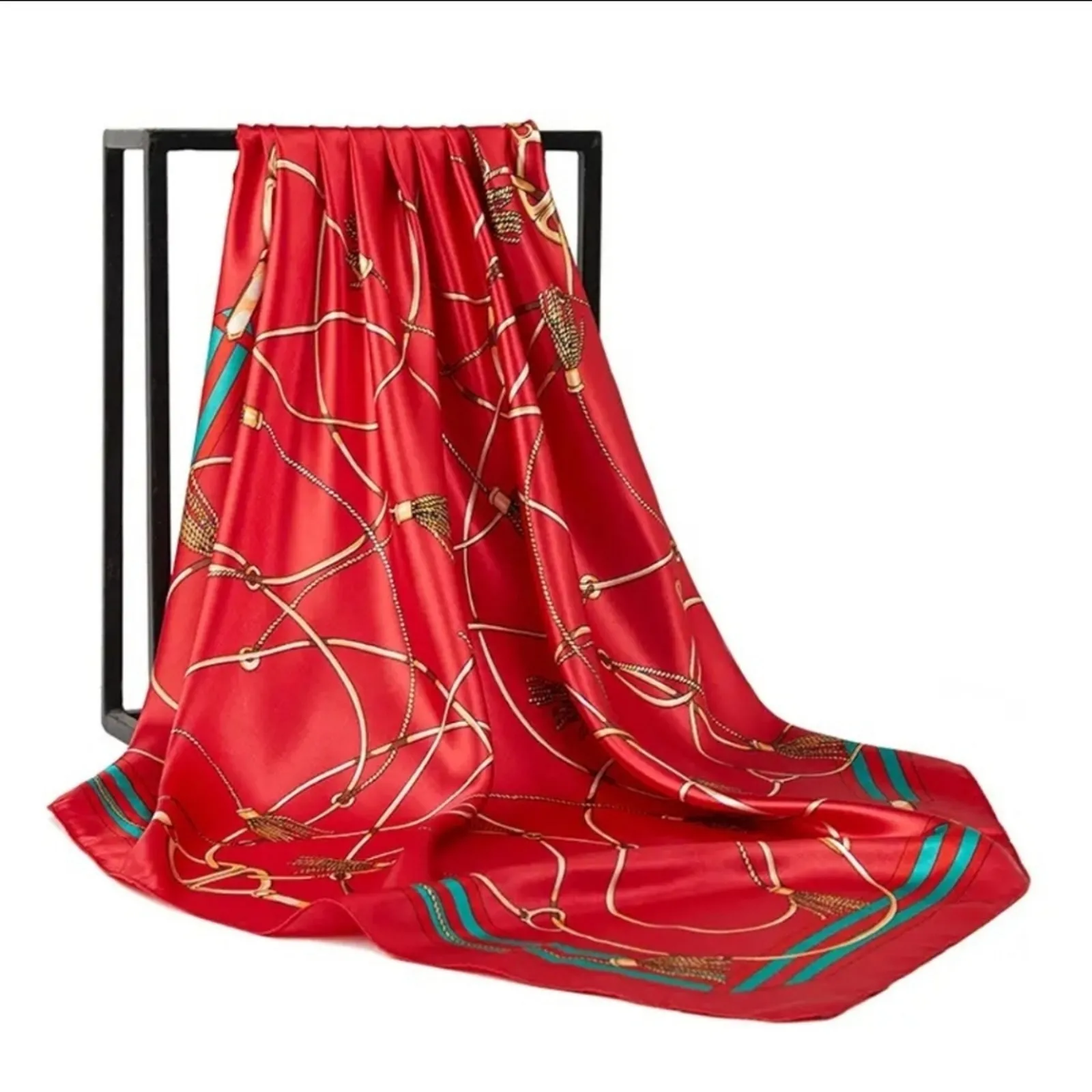 Chain Scarf Vintage Style Horse Satin Head Red Scarf Bandana - Image 7