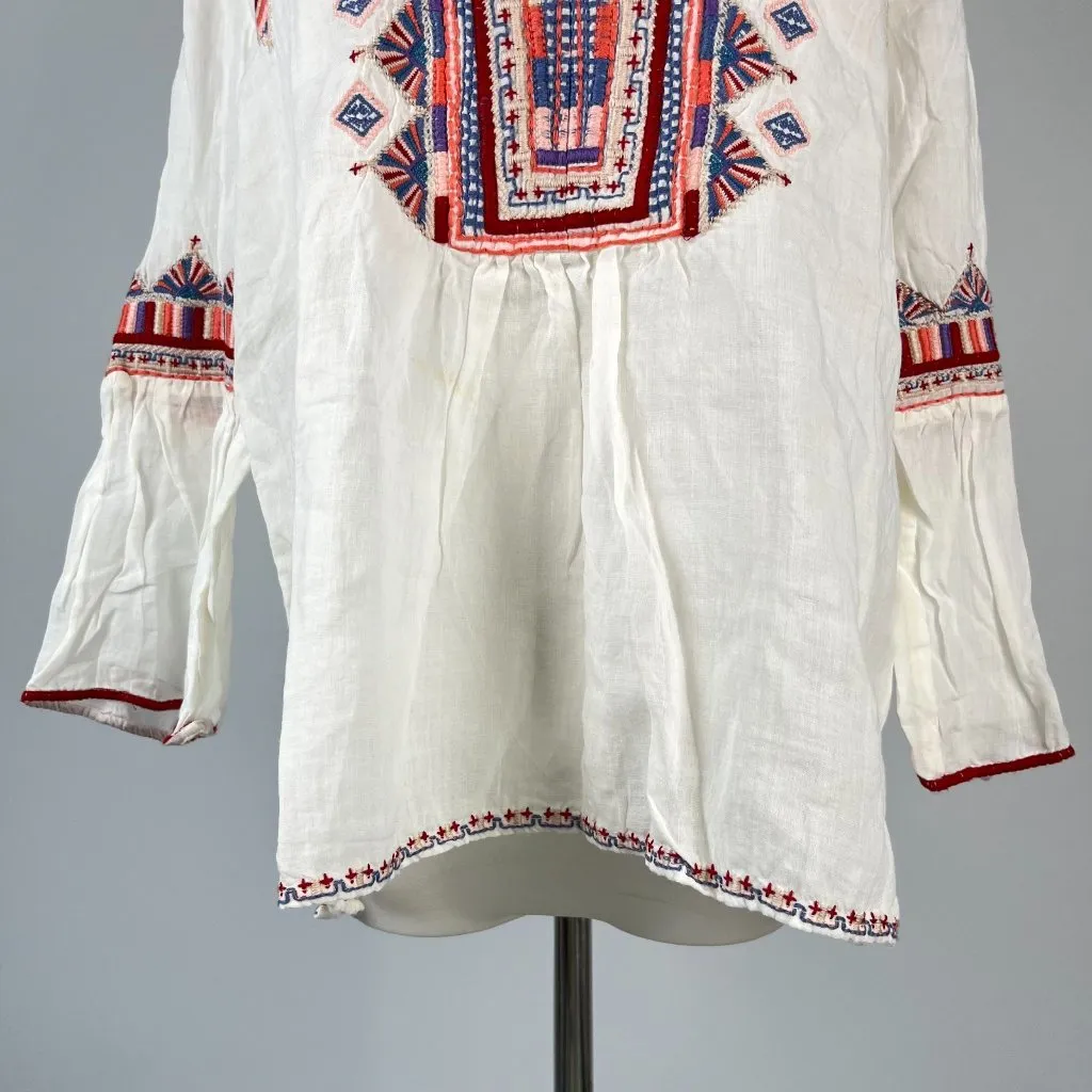 NWOT Johnny Was Ramie Embroidered Floral Flare Sleeve Boho Top Shirt Blouse Sz S - Image 4