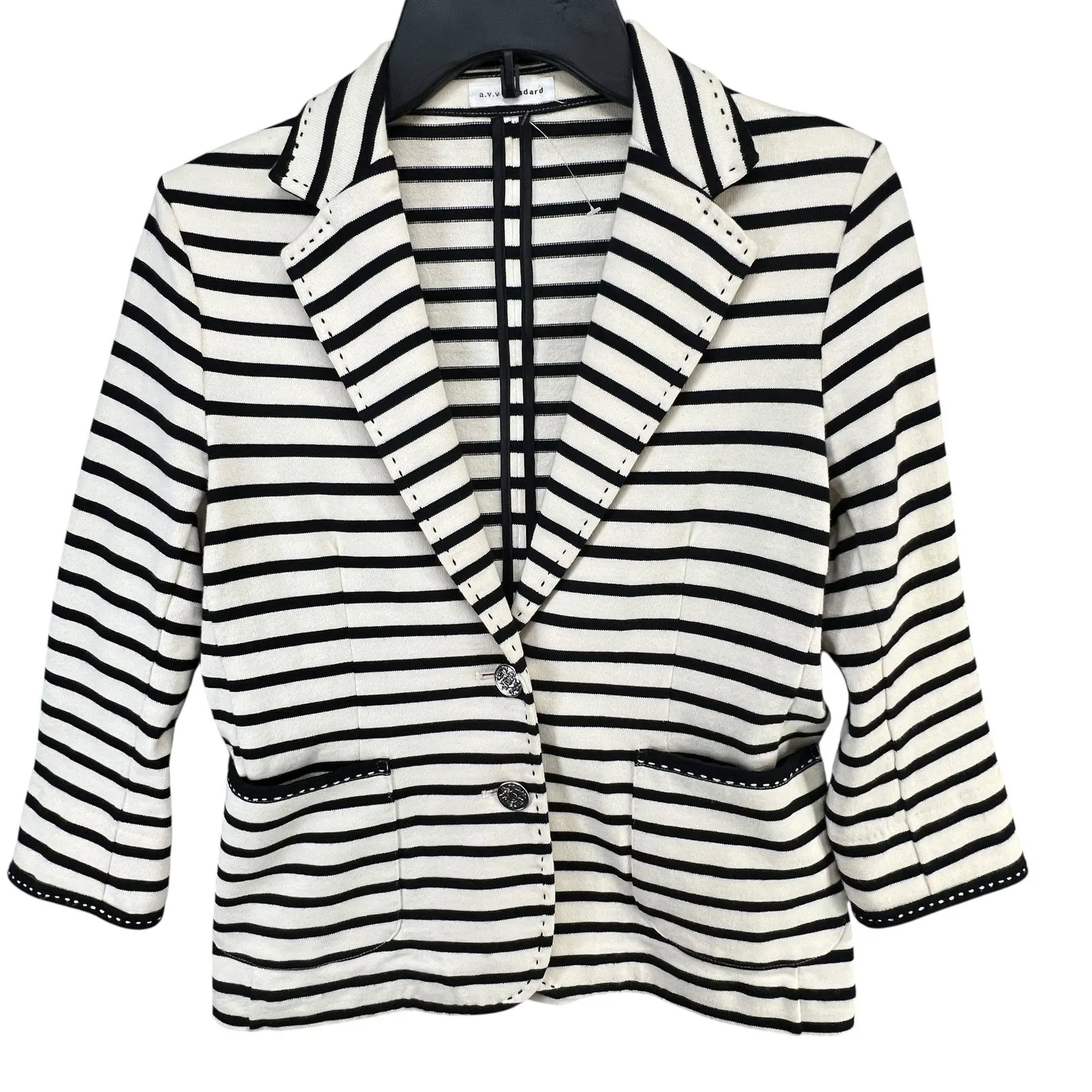A.v.v. Standard Michel Clan Knit Blazer Jacket Small Black Striped Career Luxury - Image 2