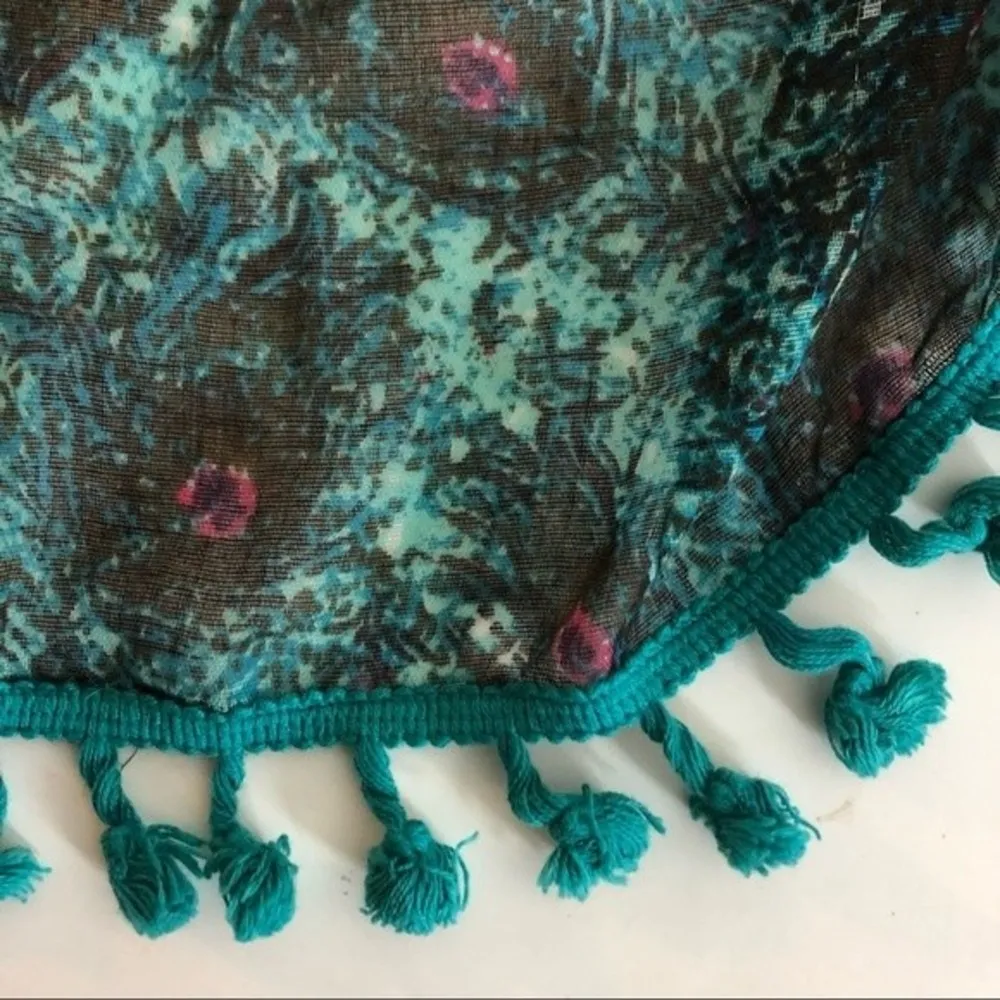 LORENA ROSE Peacock Feather Print Swim Coverup Kaftan Top V Neck Size Large - Image 5