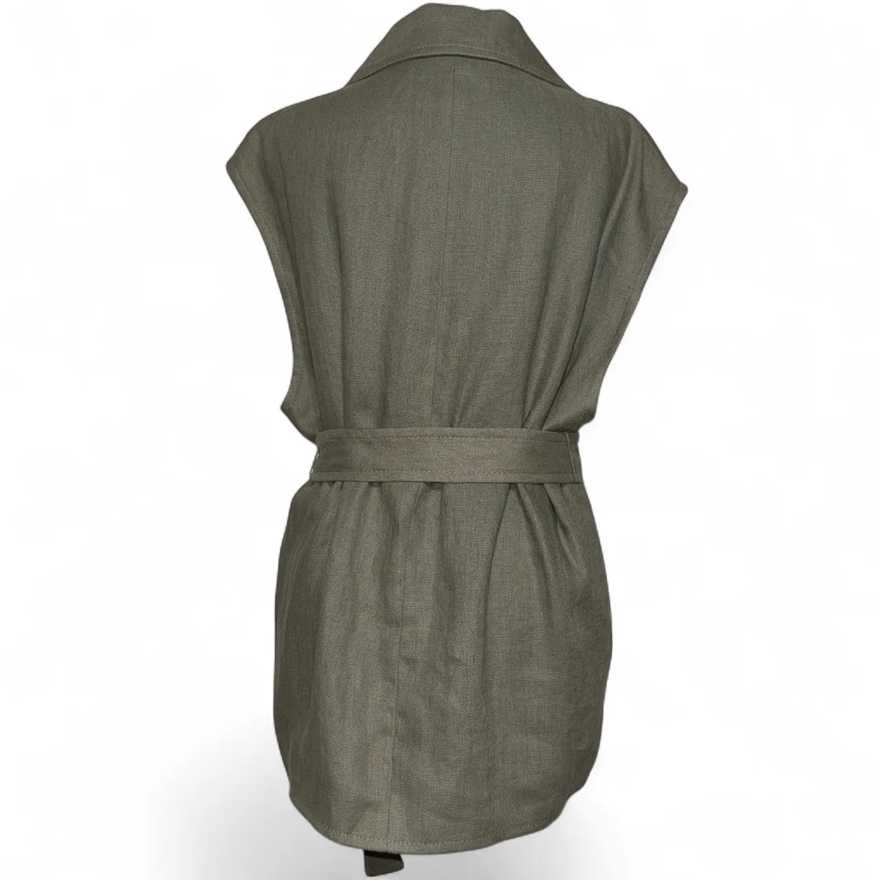 Zara Green Linen Belted Sleeveless‎ Vest  Medium - Image 3