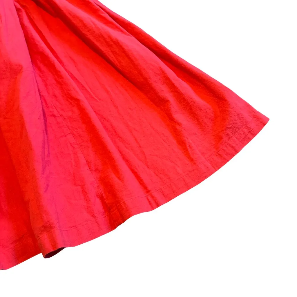 Free People 100% Cotton Red Midi Dress Ruffle Smocked Tie Back Size Small - Image 9