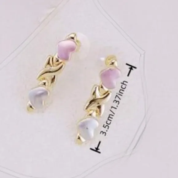 18K Gold Filled Tri Color X Hearts Earrings Womens Jewelry Chunky Retro Inspo - Image 5