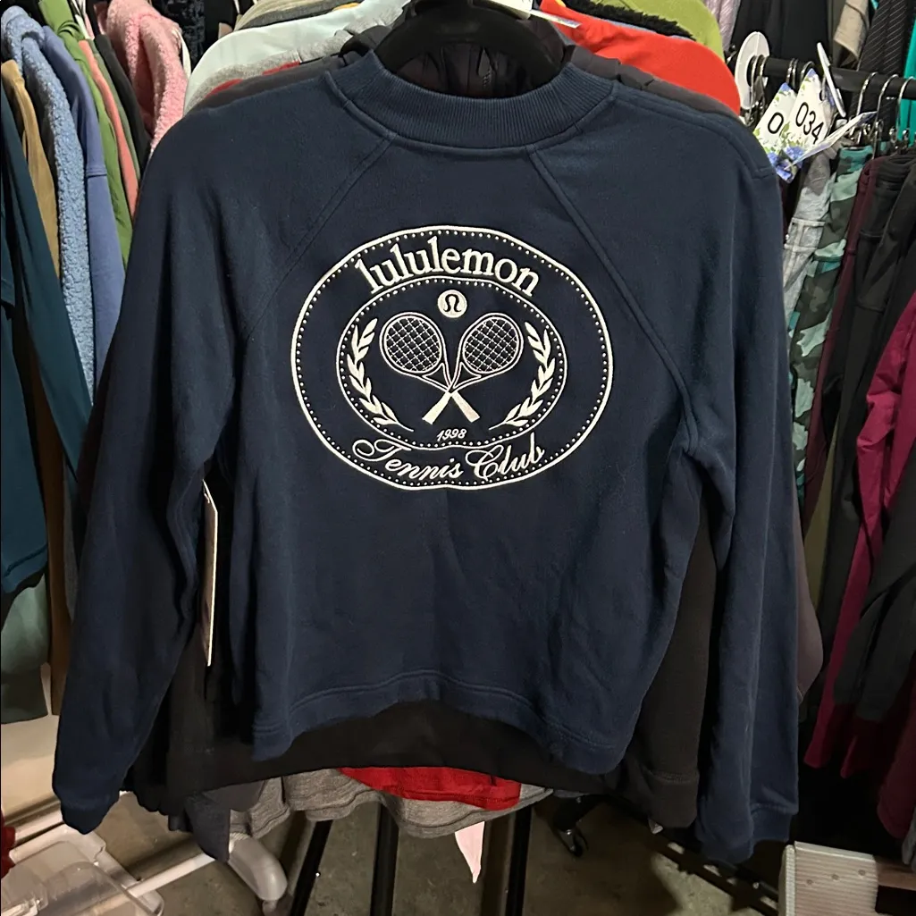003. Lululemon Cotton French Terry Crewneck Pullover *Tennis Club True Navy / Wh - Image 4