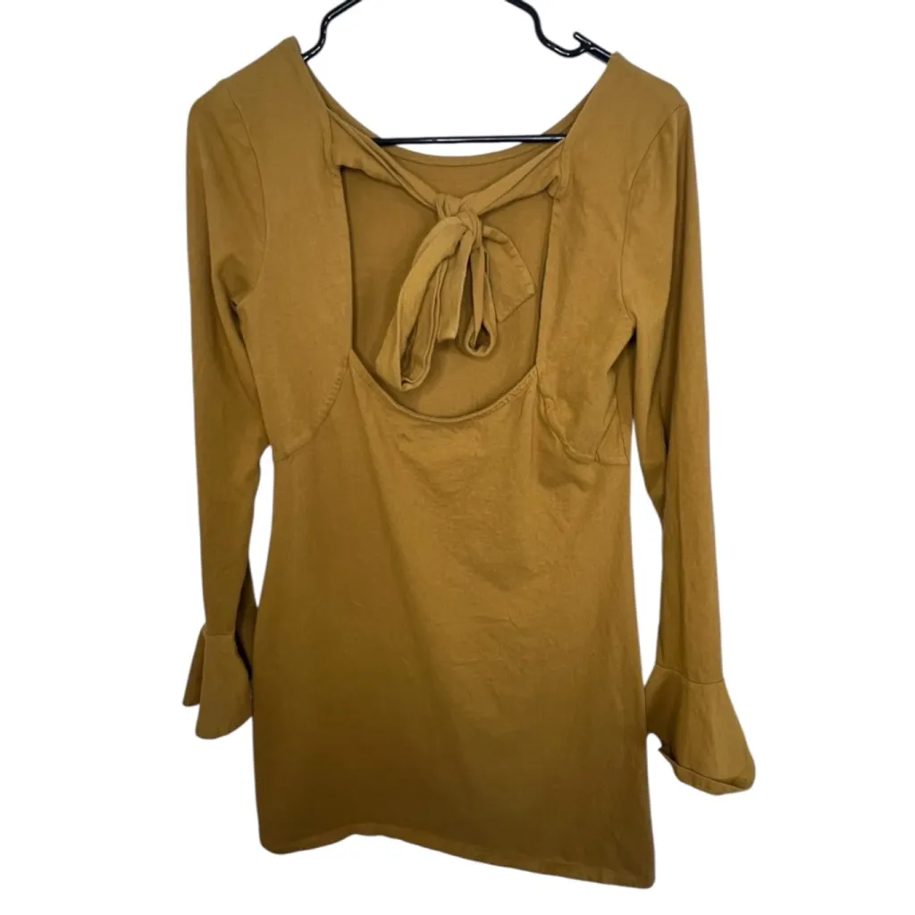 Free People Beach Long Sleeve Mini Dress With Open Back And Bell Sleeves - Image 4