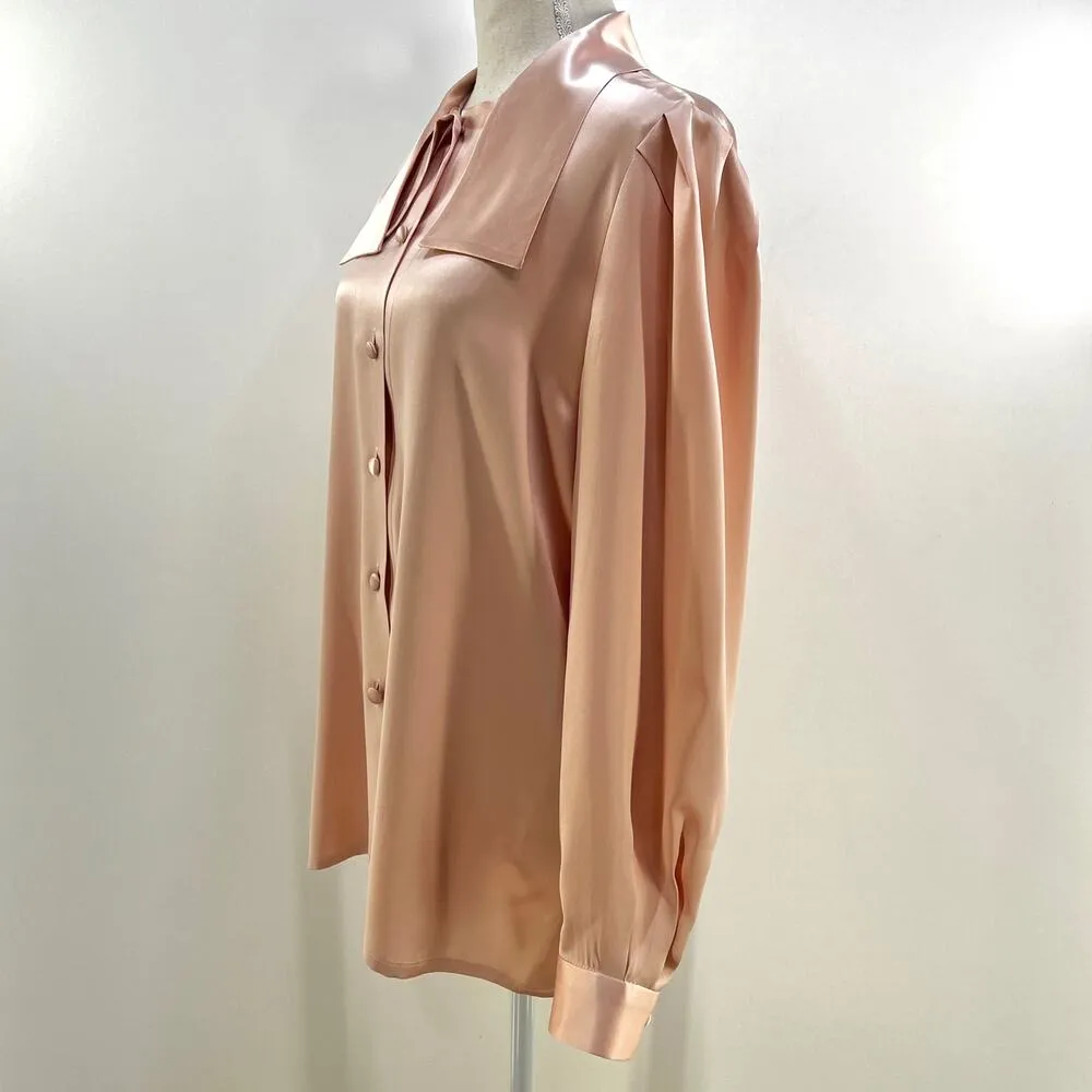Doncaster Soft Silk Blouse Pink Long Sleeves Statement Collar - Image 4
