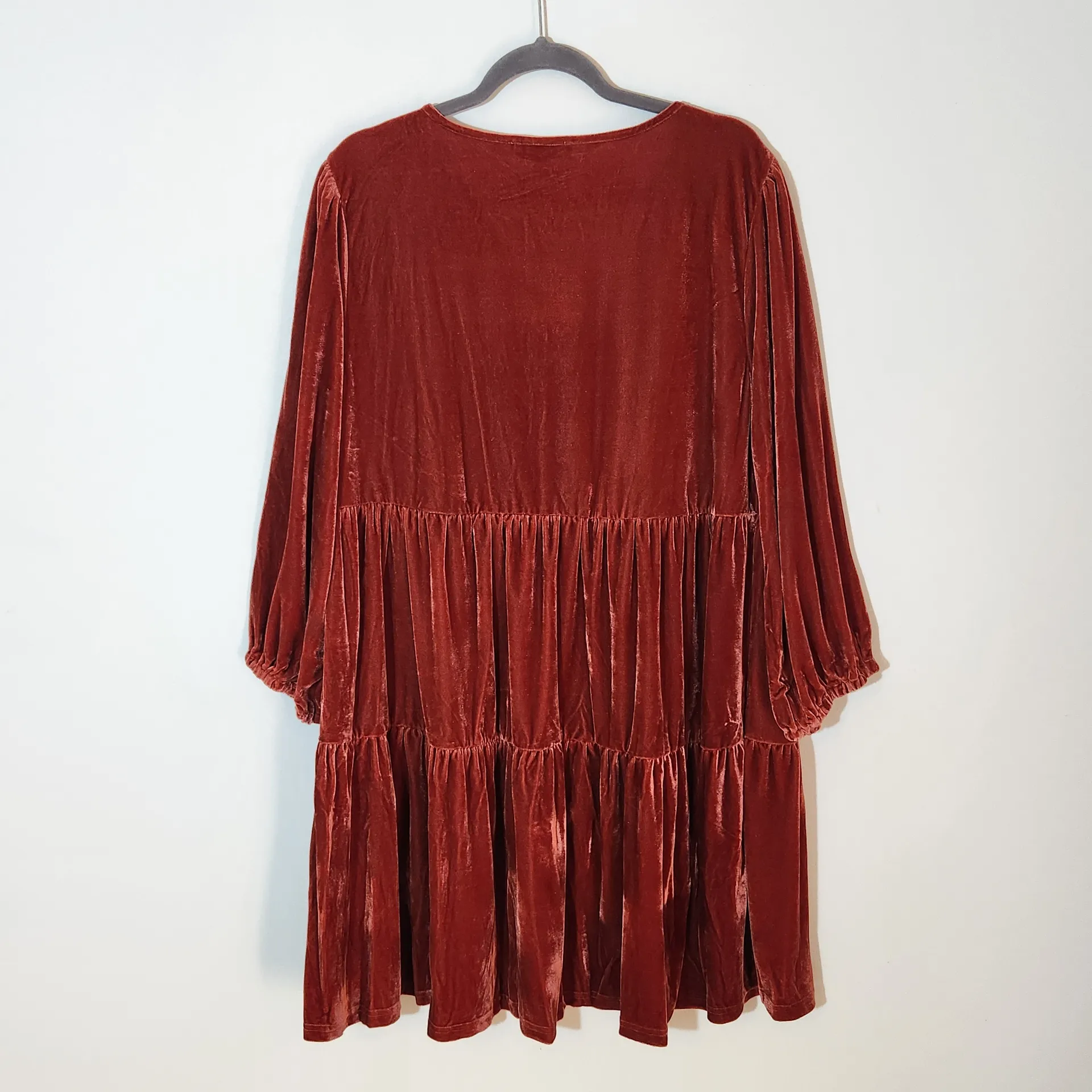 Umgee Burnt Orange Velvet Tiered Mini Dress Size 1X NWT Wedding Guest Dress - Image 4