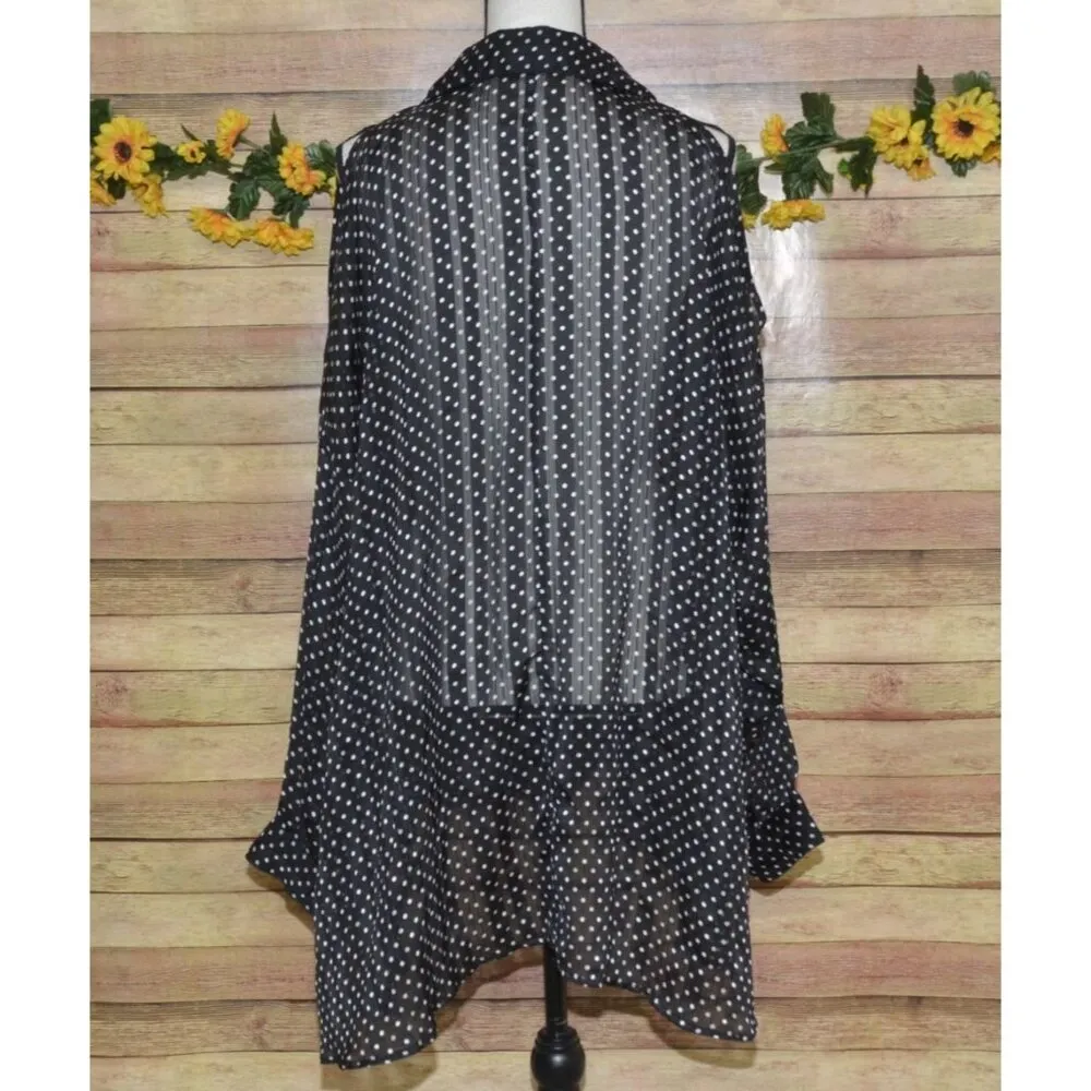 Lane Bryant Black Polka Dot Button Front Sheer Blouse Plus Size 22W 24W Tunic - Image 7