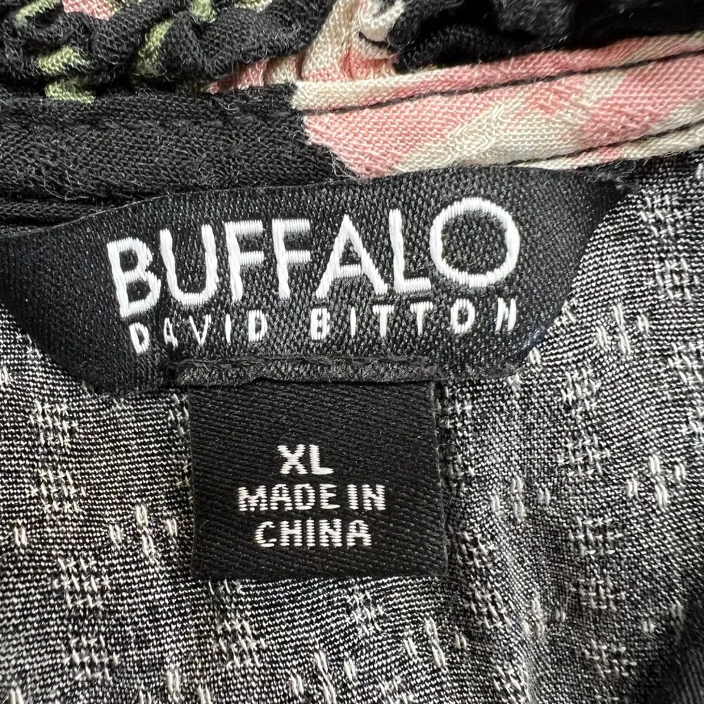 Buffalo David Bitton Floral Short Sleeve Blouse Black Pink Lightweight Size XL - Image 9