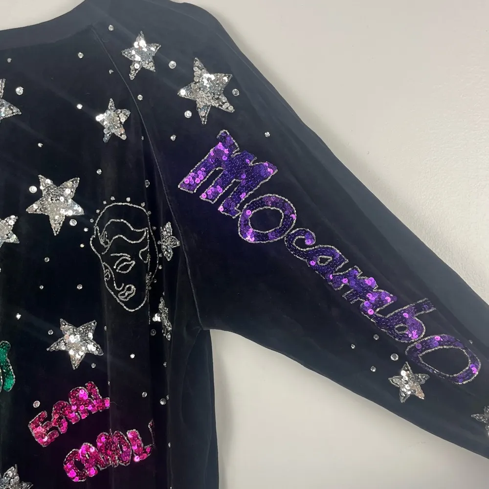 Vintage Bonnie Boerer Black Velour Beaded Sequin Hollywood Sweatshirt 80s med - Image 6