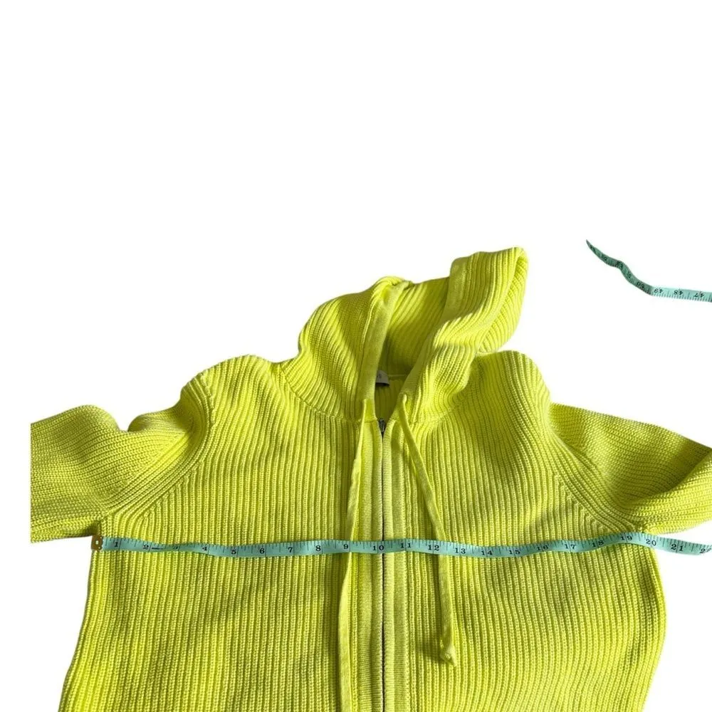 Kinross Bright Yellow 100% Cotton Ribbed Zip Up Hooded Cardigan Sweater M Size M - Image 6