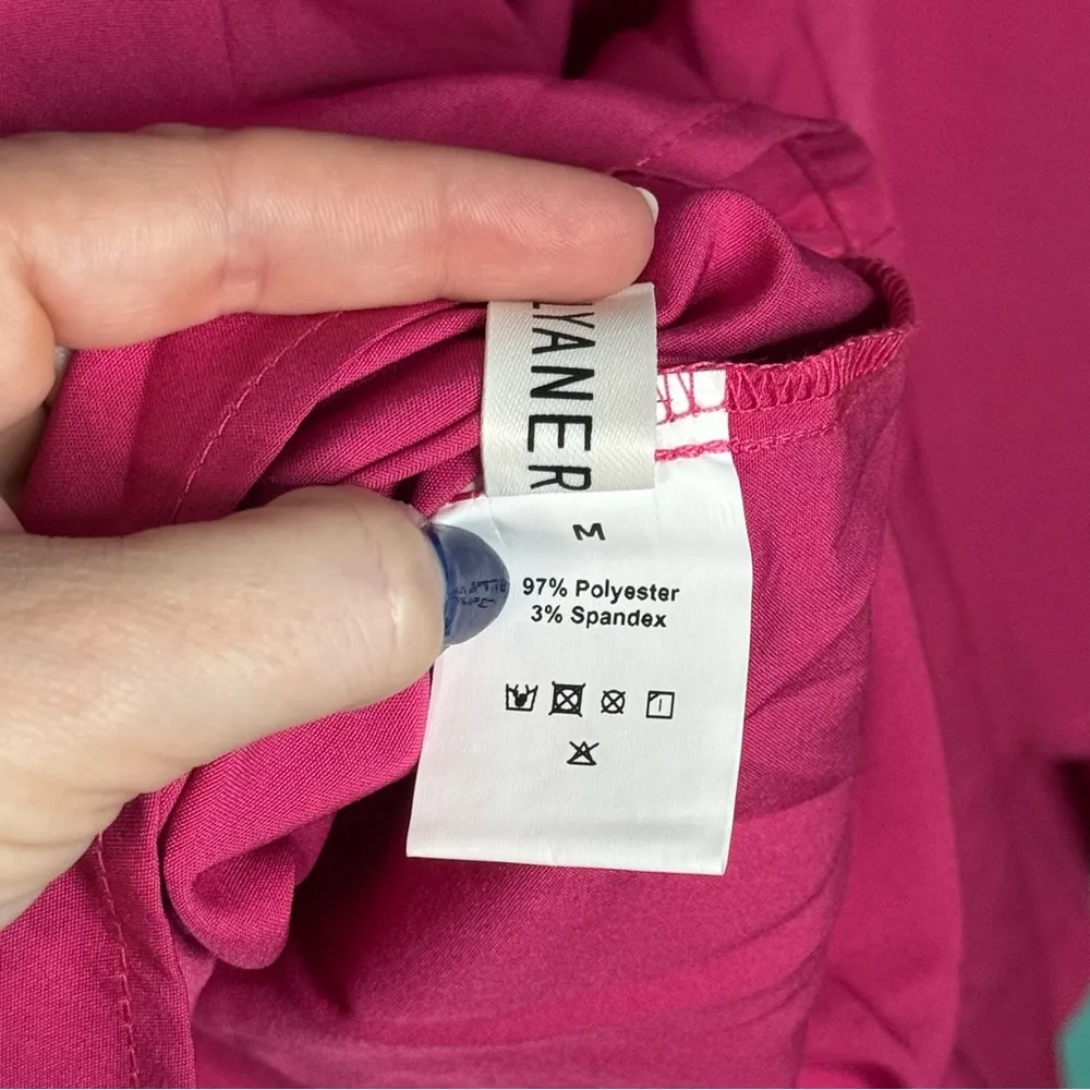 LYANER Women's Off Shoulder Wrap Tie Up Back Ruffle Short Sleeve Romper Pink Size M - Image 5