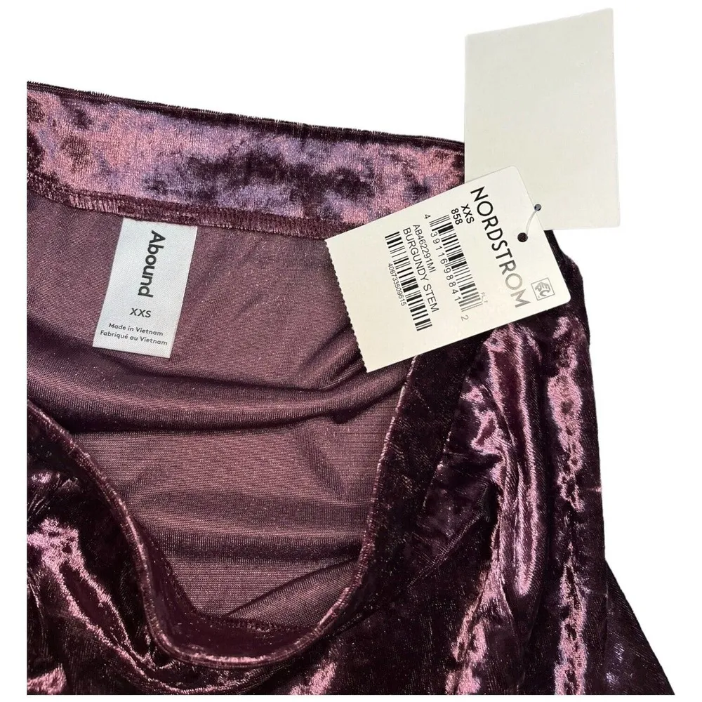New Nordstrom Abound Crushed Velvet Velour Mini Retro 90s Y2K Skirt Burgundy XXS - Image 11