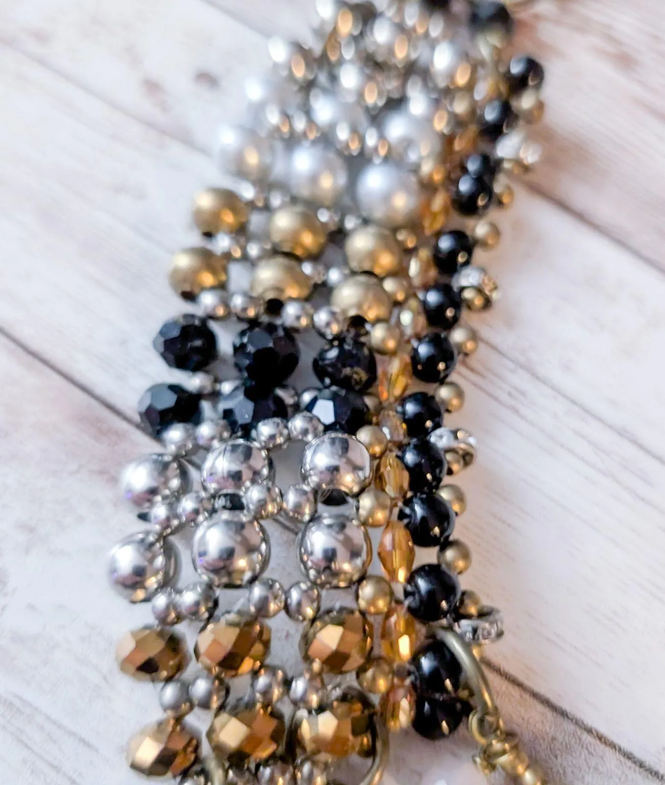 Anthropologie Pam Hiram Necklace Black & Gold Tone Glass Beaded Choker Bib - Image 8