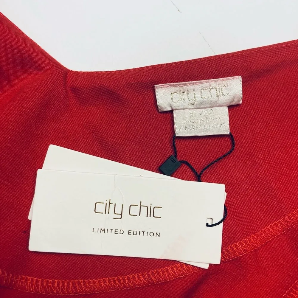City Chic Top Miss Vintage‎ Limited Edition Red V-Neck Cap Sleeve Size XL 22 NWT - Image 5