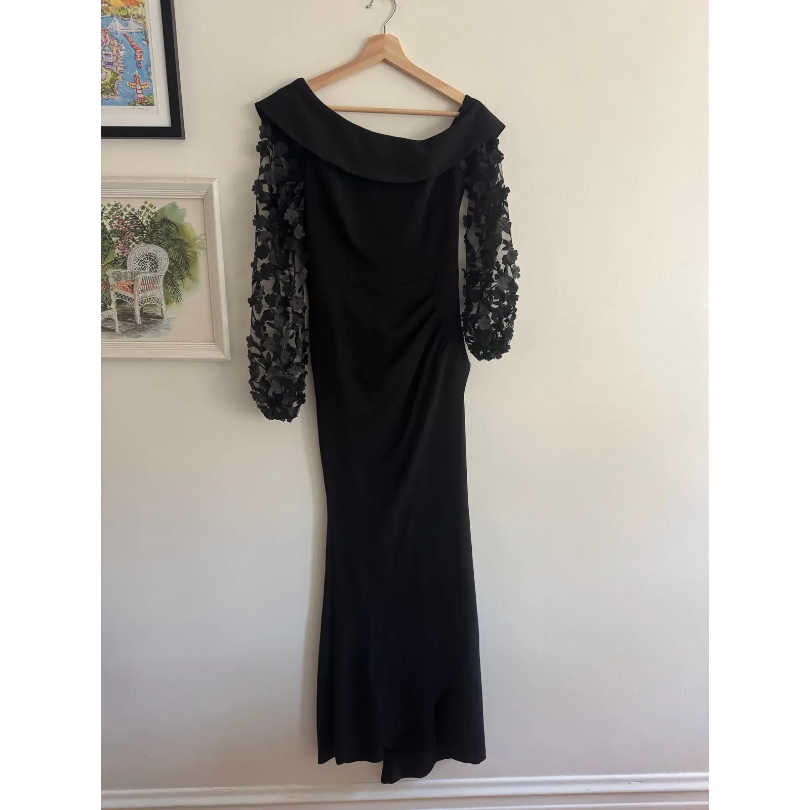 XSCAPE NWT Ariana Black Off the Shoulder Long Sleeve Scuba Crepe Dress Size 6 - Image 5