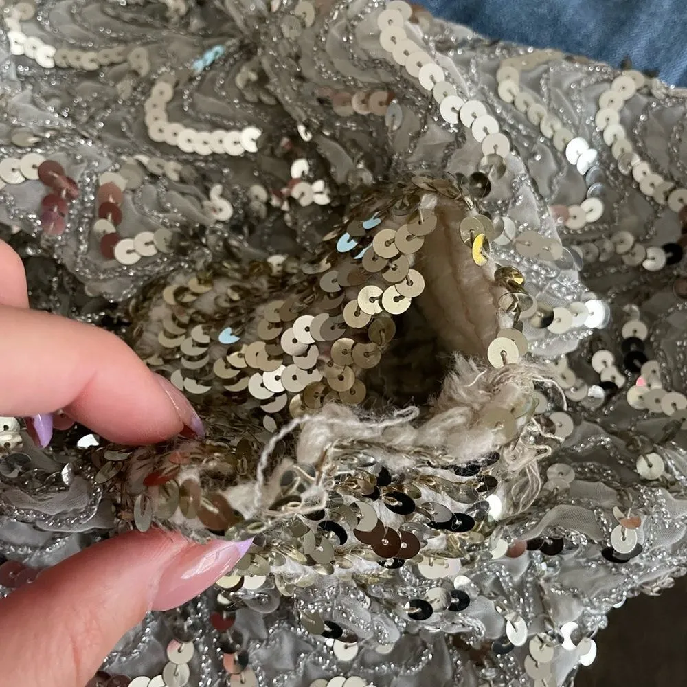 Vintage 70s Sequin Beaded‎ Gold Silver Butterfly Sleeve Blouse Top Size Medium - Image 10