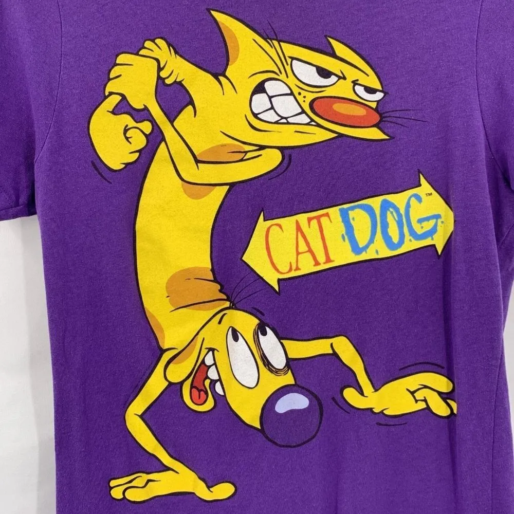 Vintage HTF Y2K Nickelodeon CAT DOG Purple Cotton Jersey T-Shirt Size XL - Image 2