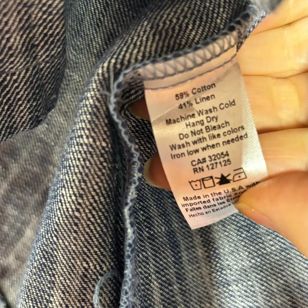 Loup Lila Blue Chambray Linen Blend Button Down Top XS - Image 8