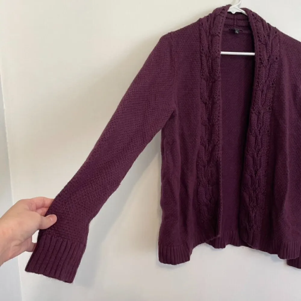 TALBOTS Plum Dark Purple Chunky Cable Knit Open Viscose Cotton Cardigan Sweater - Image 6