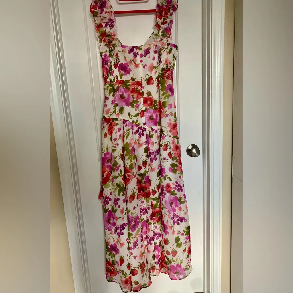 Abercrombie & Fitch Floral High Low Dress - Pink and Green Size LT - Image 4