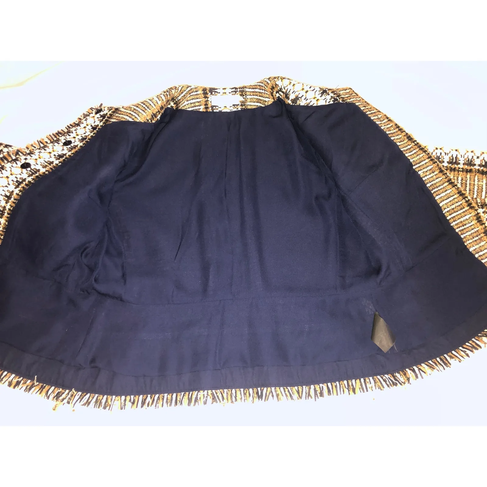 Tory Burch Jessica Tweed Jacket Size 6 Blazer Hidden Snaps Fringe Brown Black - Image 8