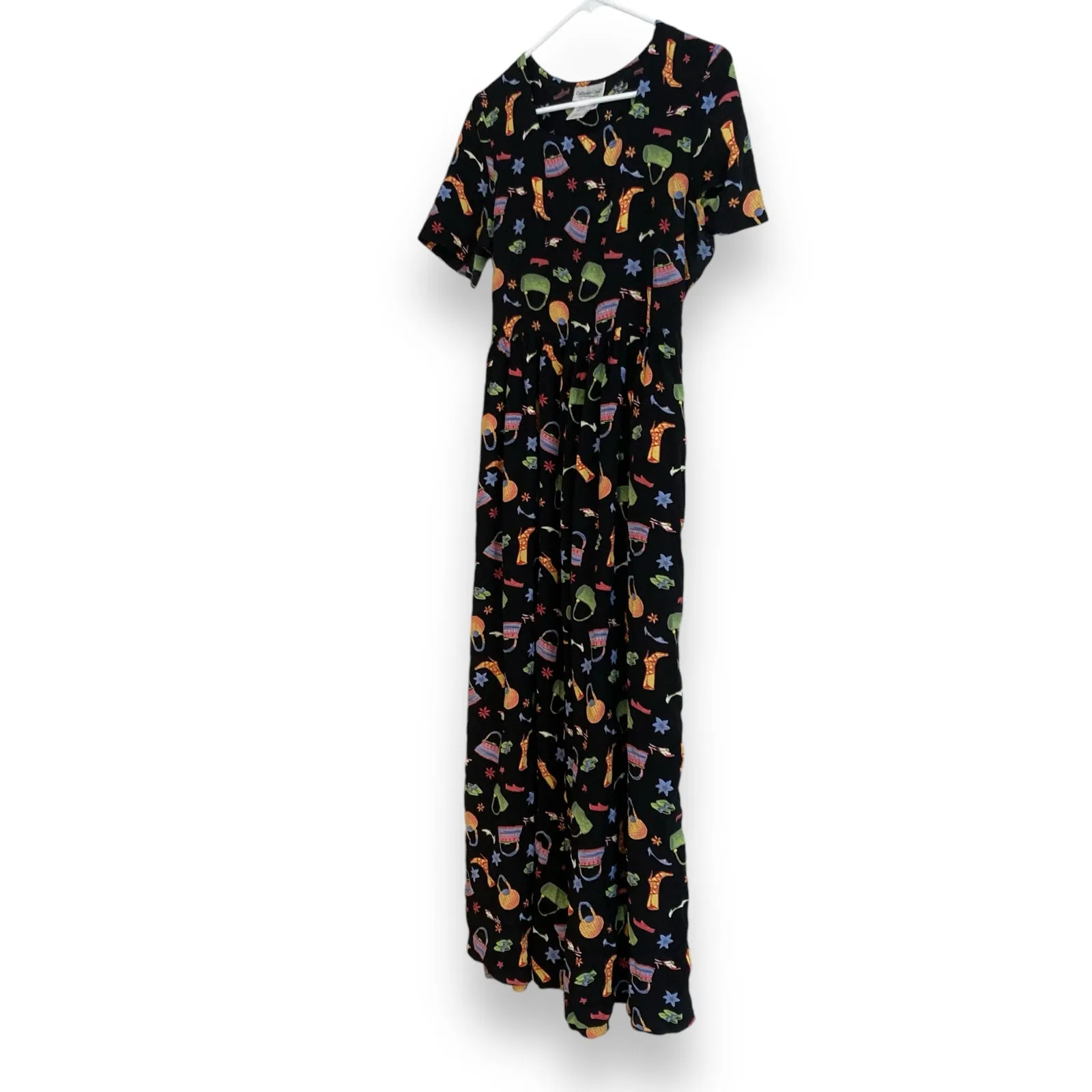 Vintage Y2K Coldwater Creek Black A-Line Dress Whimsical Print Sz Small Rayon - Image 16