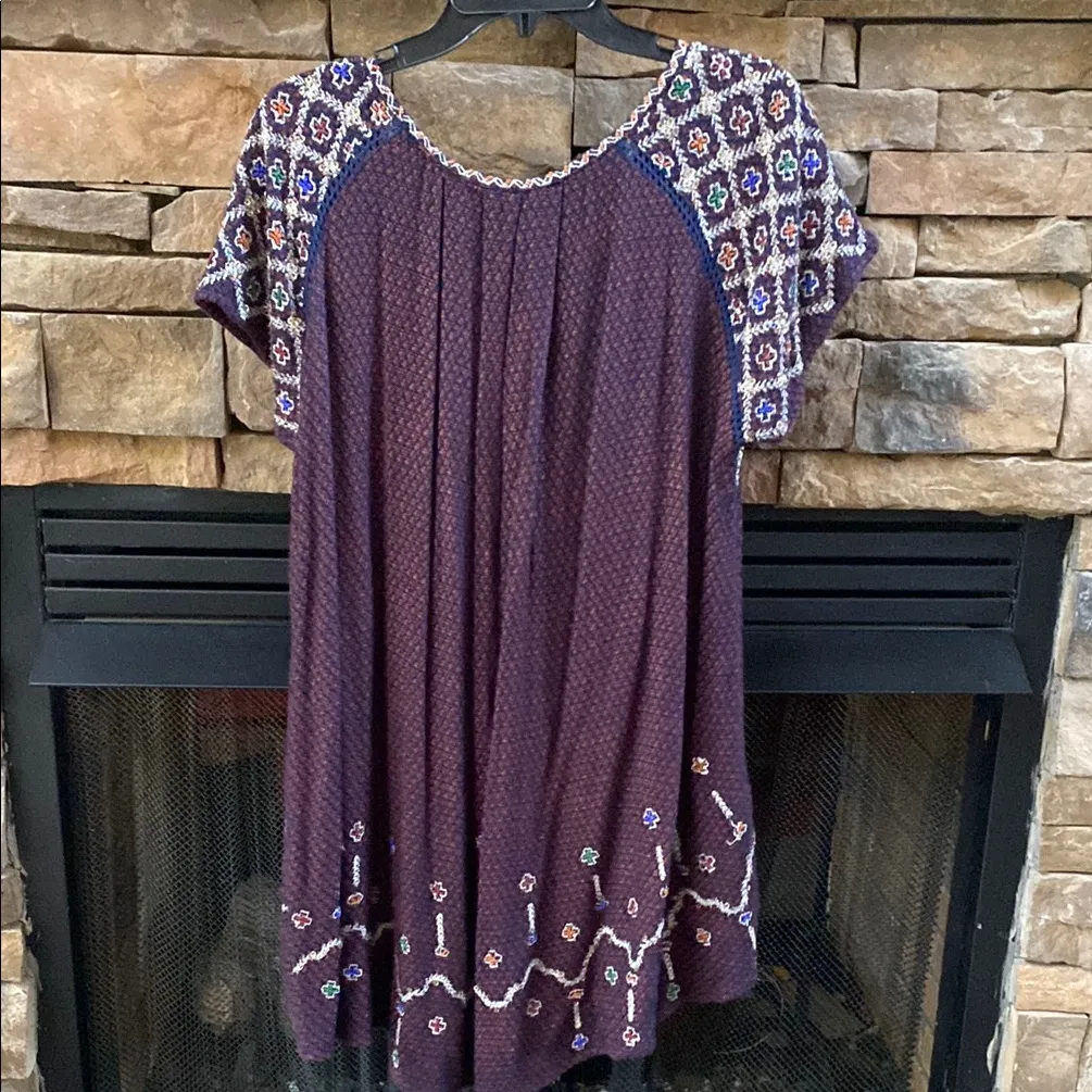 FREE PEOPLE In the Clouds navy beaded embroidered sequin boho tunic mini dress - Image 8