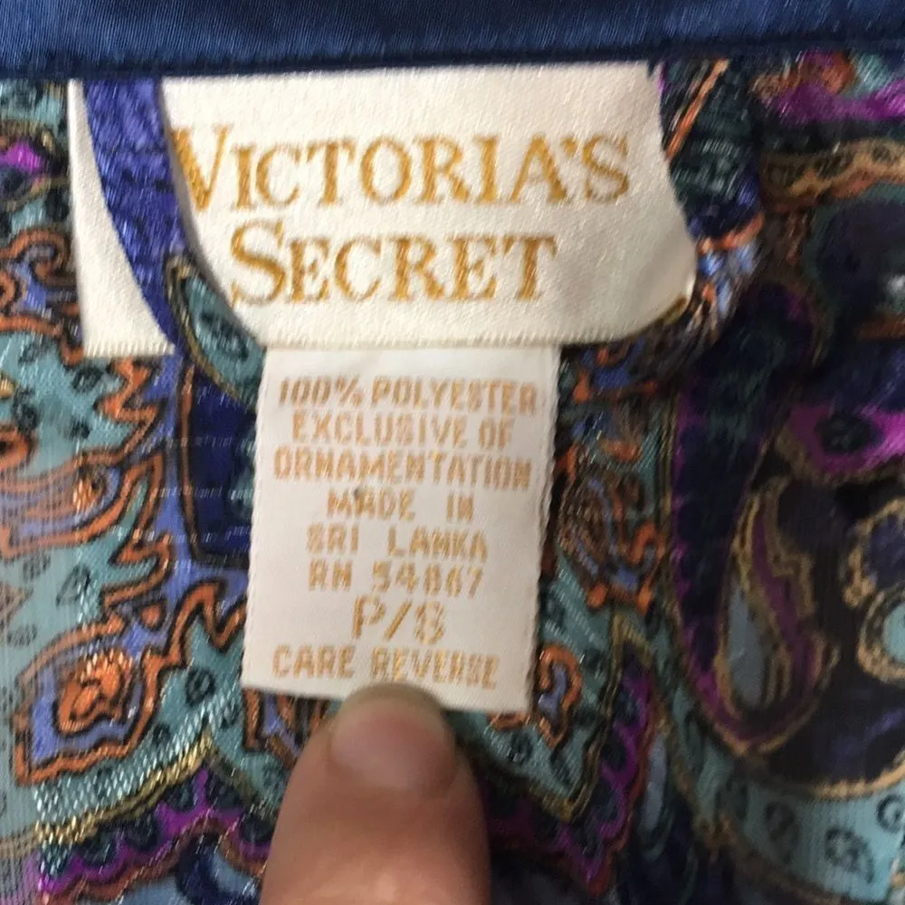 Victoria’s Secret • Teal Floral Small Petite Satin Robe with Fringe Sash - Image 10