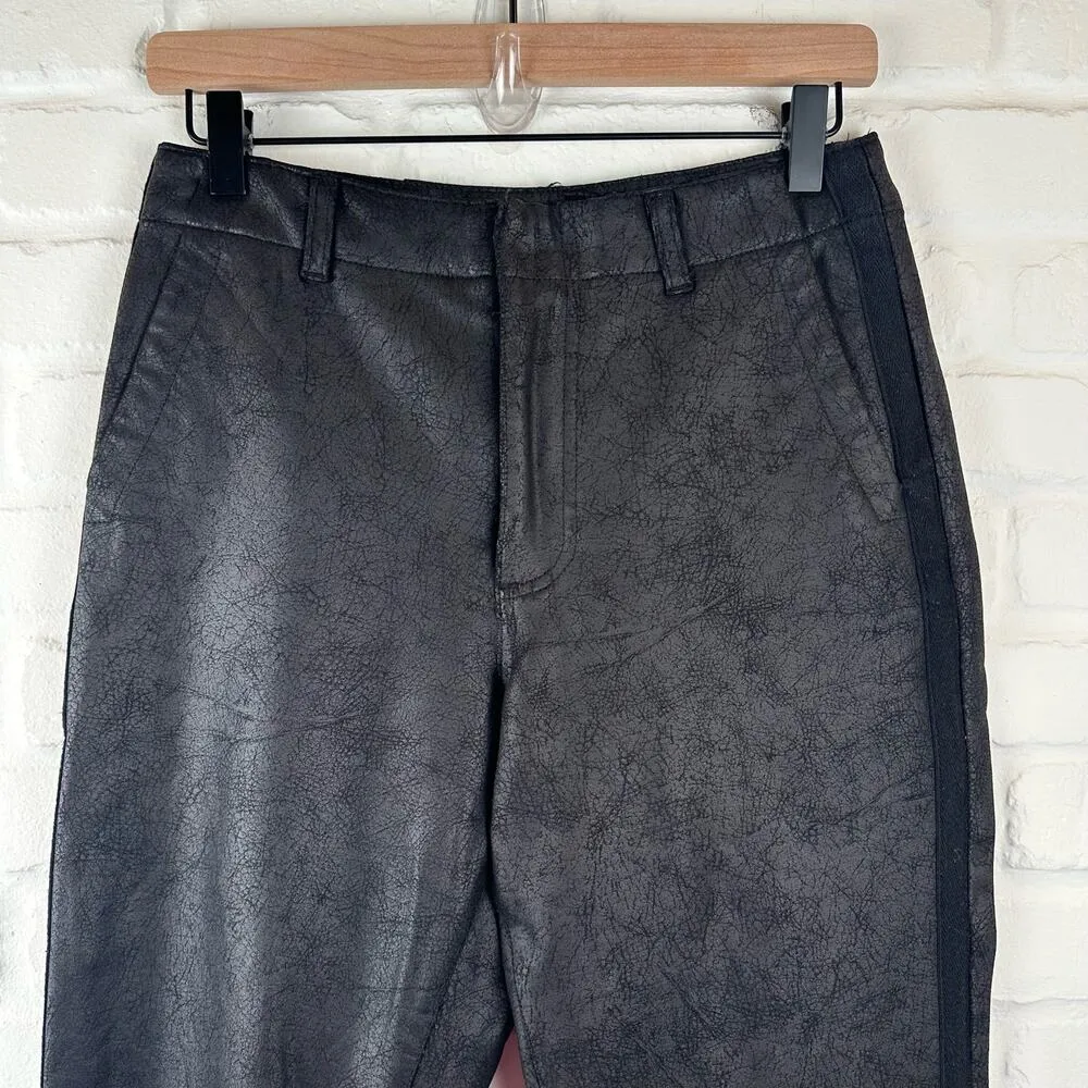 Kut from the Kloth Frida Slim Track Pant High Rise Black Faux Leather Size 2 - Image 3