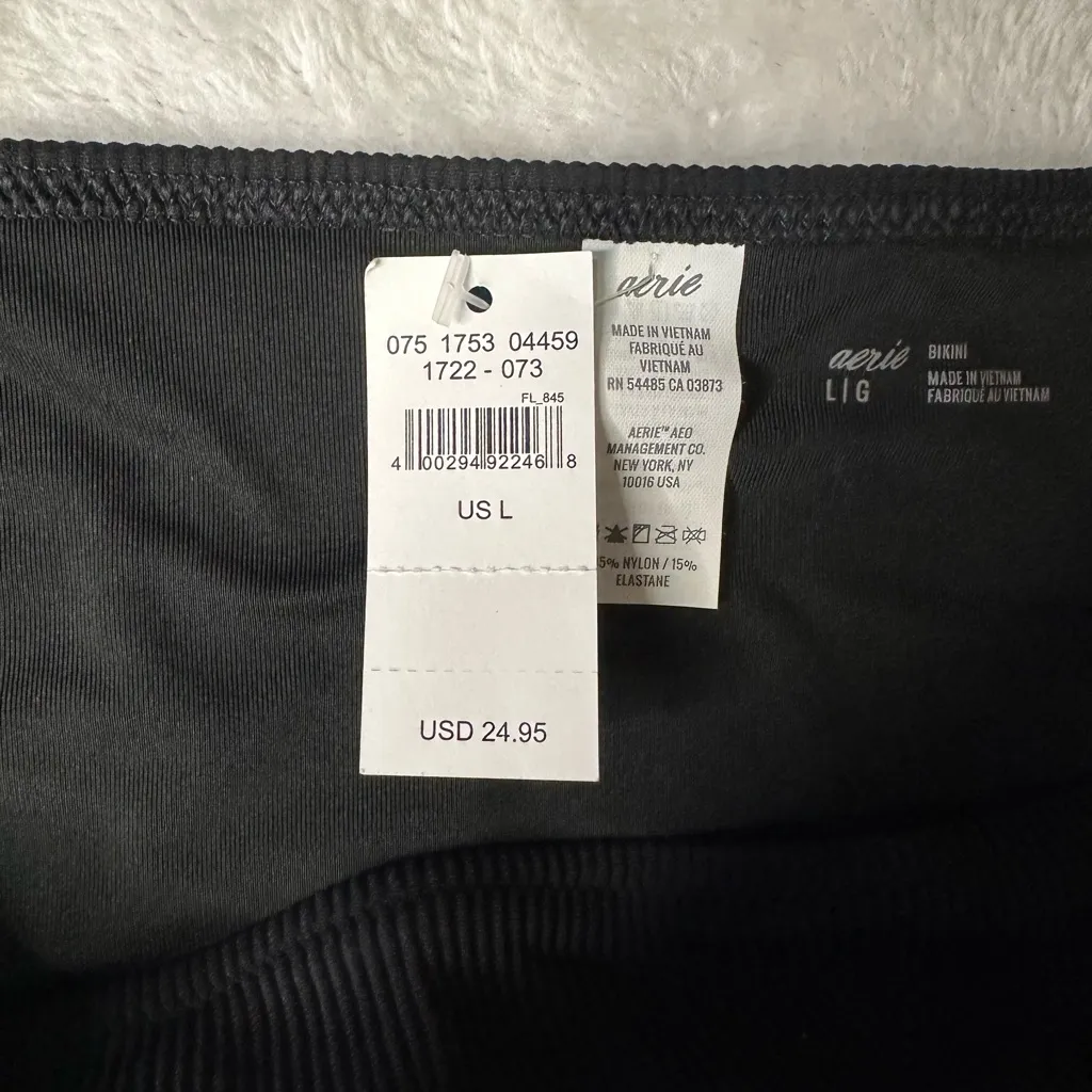 Aerie Ribbed Bikini Bottom in Black Size Large NWT - Image 6