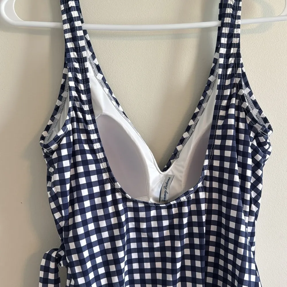 Tommy Bahama Navy and White Wrap One Piece Swimsuit with V-Neckline - Image 7