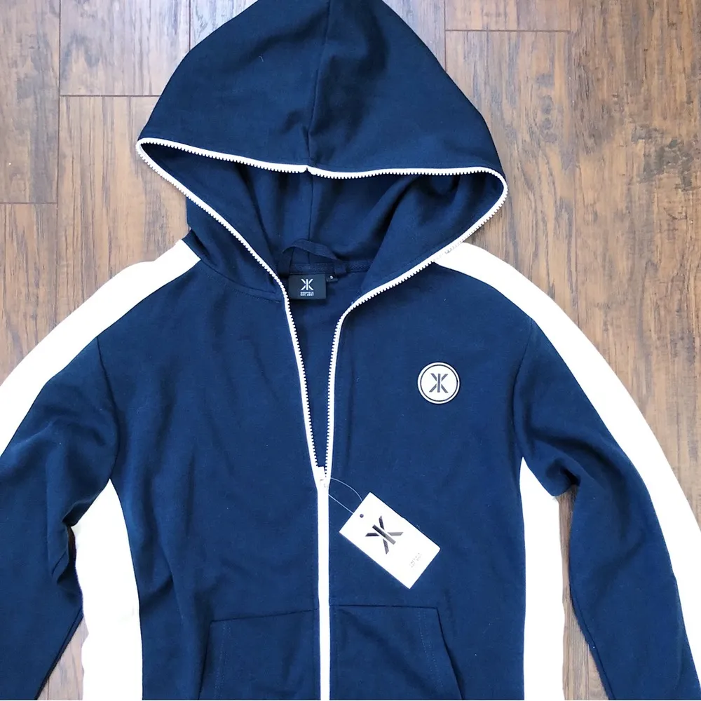 Onepiece • Racer Jumpsuit onesie navy white knit zip front loungewear unisex - Image 5