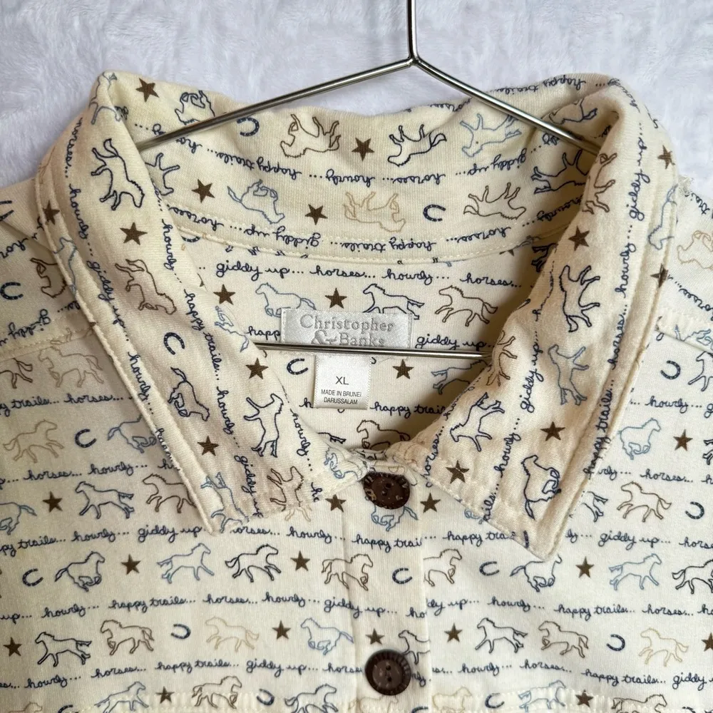 Horse Print Western Cowgirl Cream Knit Shirt Christopher & Banks Vintage Y2K - Image 3