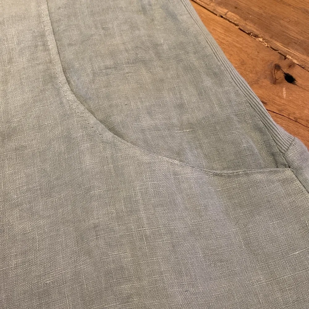 Lungo L'arno Linen Pullover Crochet w Pockets S/S Italian Dress Seafoam Green M Size M - Image 2