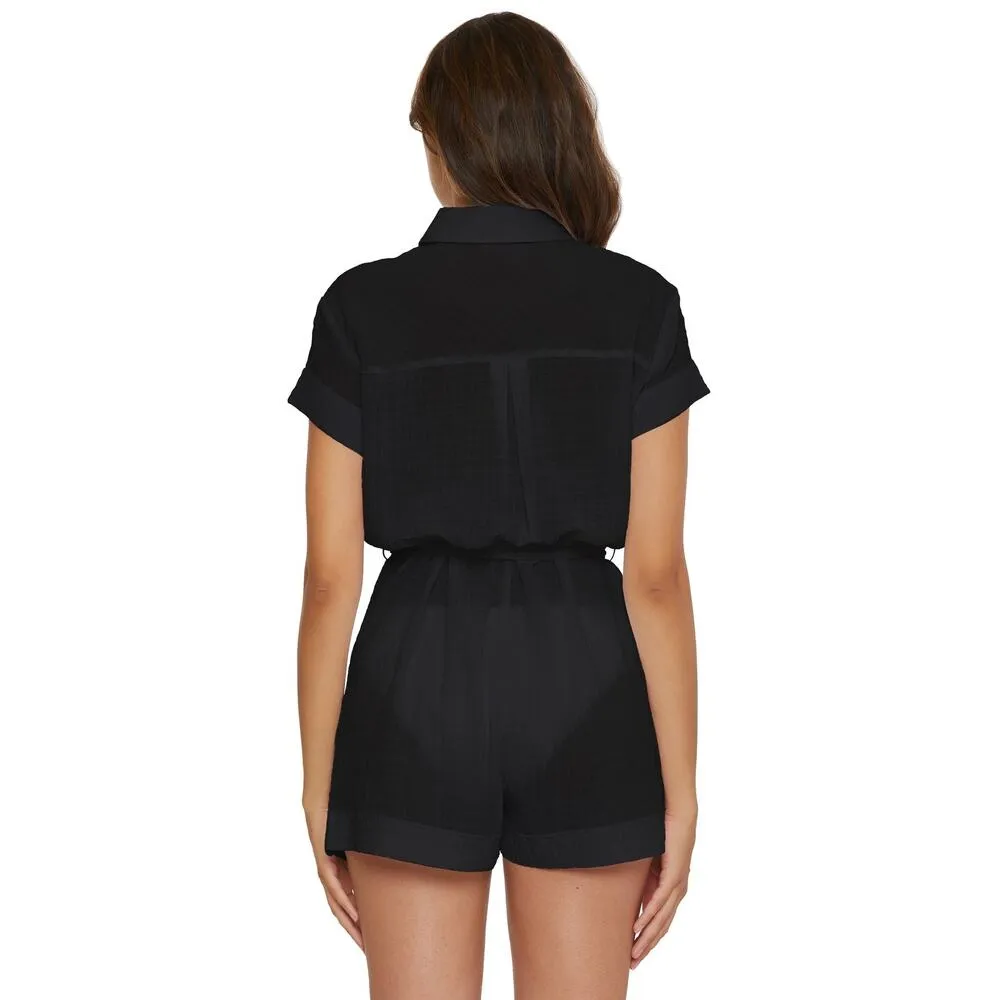 Becca Rebecca Virtue Cabana Sheer Black Belted Romper Beach Coverup Size Large - Image 4