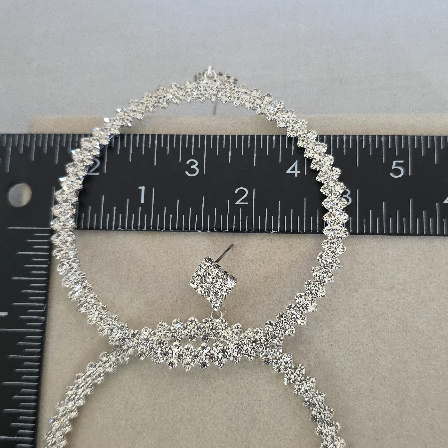 Large Silver and Rhinestone Hoop Earrings - Image 11