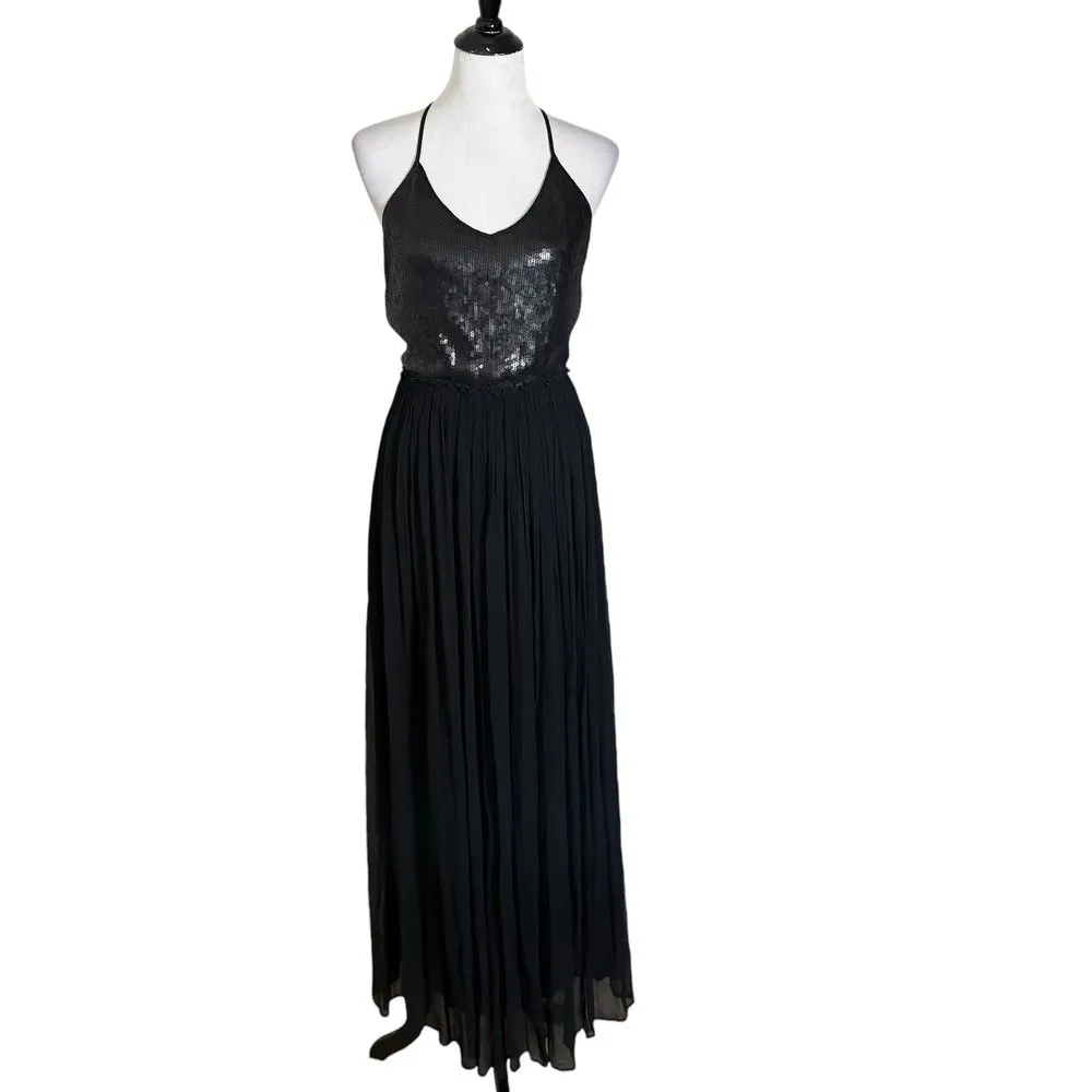 Chan Luu Long Black Sequin Chiffon Dress Size XS Open‎ Back Whimsigoth Formal - Image 5