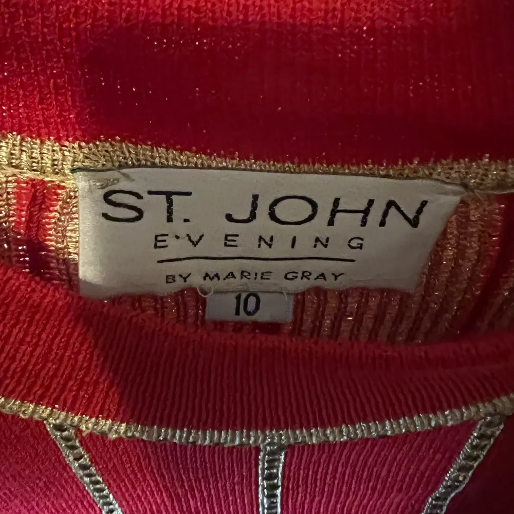 Vintage St. John Evening Santana Knit Mock Neck Sweater Womens Size 10 Red Navy - Image 4