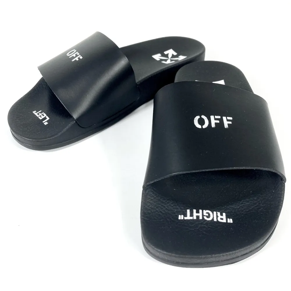 Printed Logo Pool Slides Sandals Size 37 EU 7 US Black White NEW - Image 9