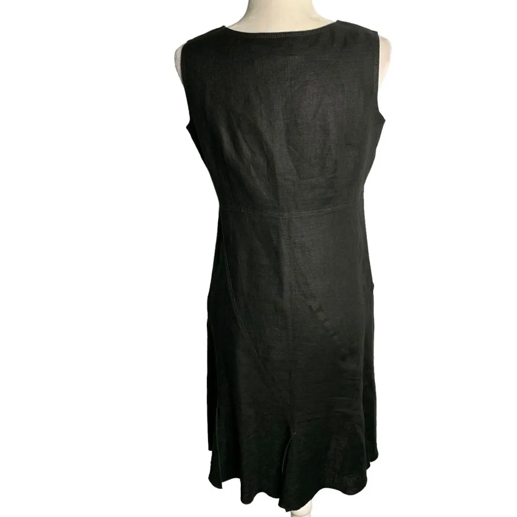 Anne Klein Sleeveless Linen Sheath Dress 8 Petite Black Zip Lined Round Neck - Image 5