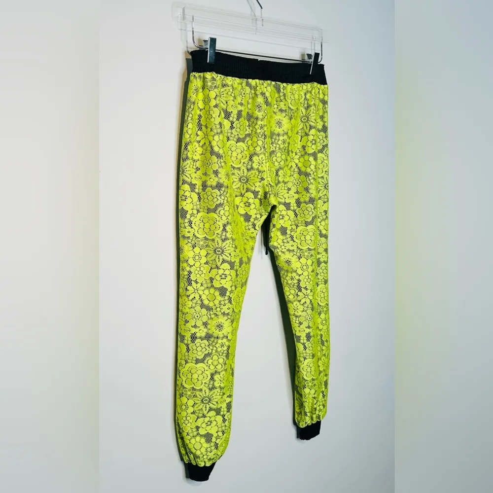 ALEXIS Neon Yellow Lace Black Satin Joggers Pants Size XS - Image 5