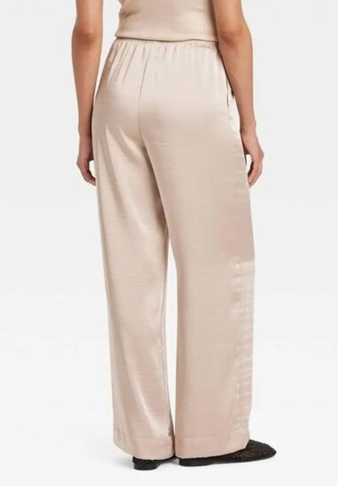 A New Day NWT Women's Mid-Rise Straight Leg Satin Pull-On Pants Cream XXL - Image 9