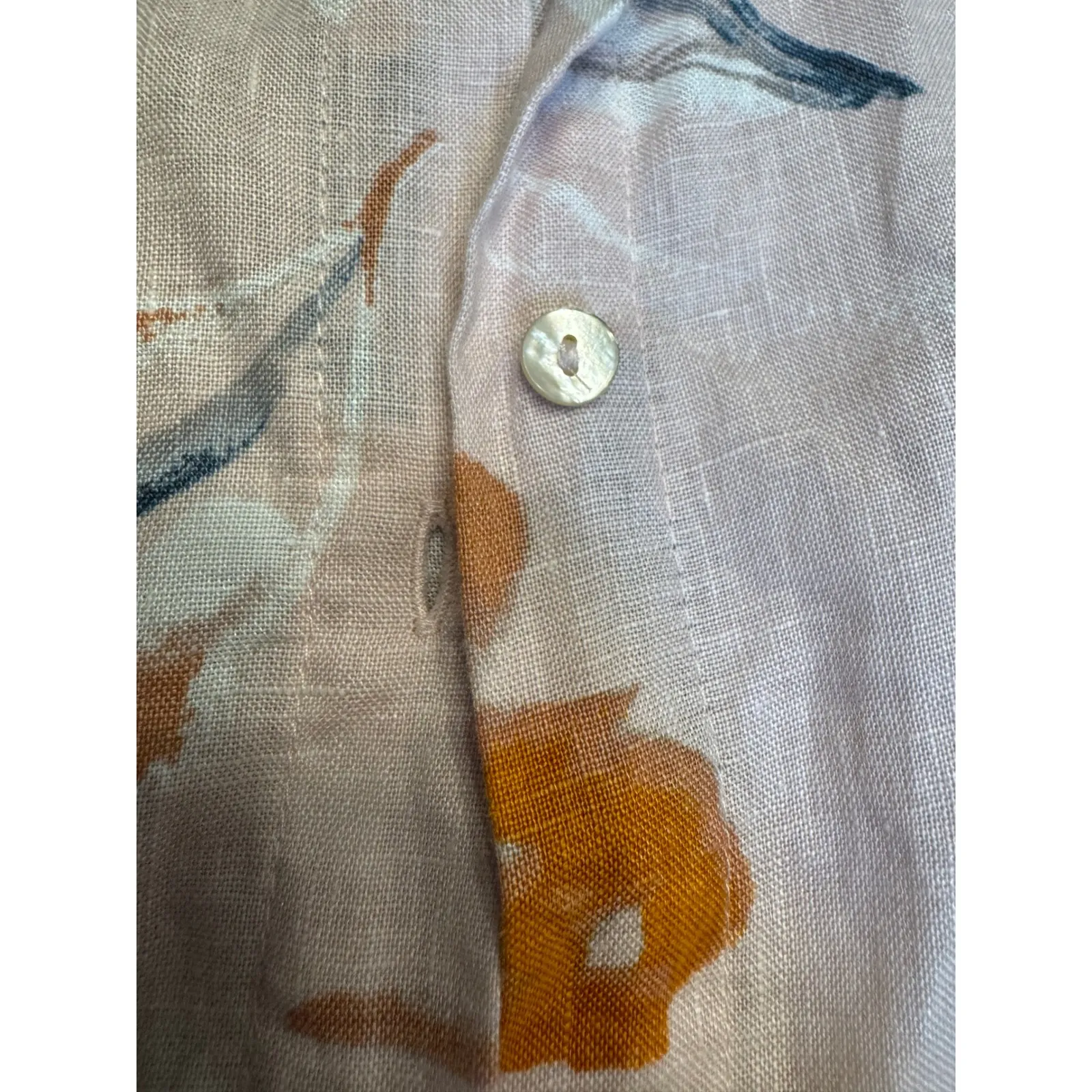 Rachel Zoe Linen Floral Print Button Down Shirt Dress, Size L - Image 4