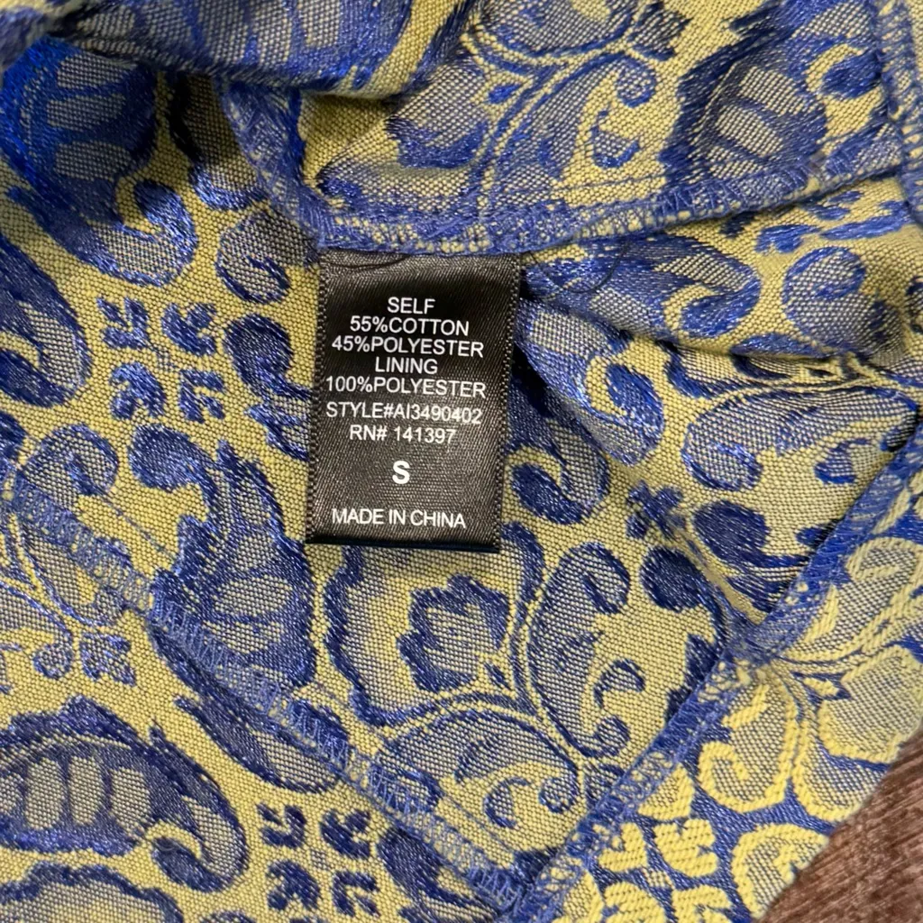 ASTR Green Metallic and Blue Brocade Formal Mini Dress High Neck Cutouts  Small - Image 4