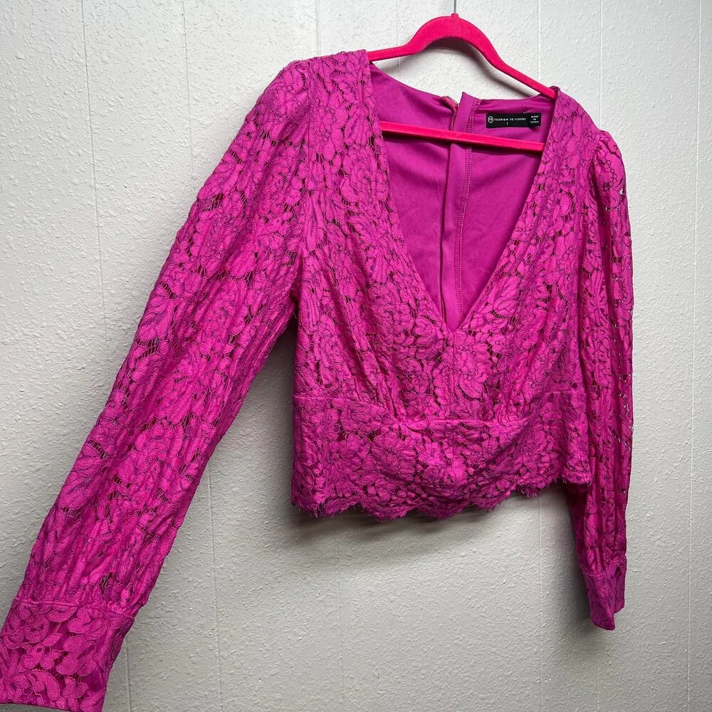 Fashion to Figure Womens Top 1X Floral Lace Cropped Romantic Coquette Party Chic - Image 5