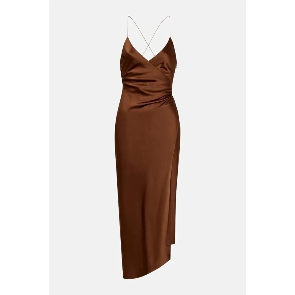 SER.O.YA Emma Dress in Chocolate Medium New Womens Maxi Satin Midi Brown - Image 9