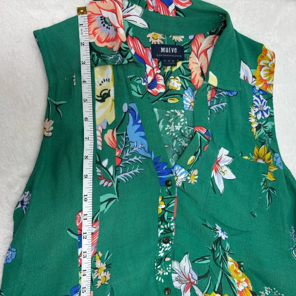 Anthropologie Maeve Green Floral Sleeveless Shirt Boho Midi Dress Size 8 - Image 11